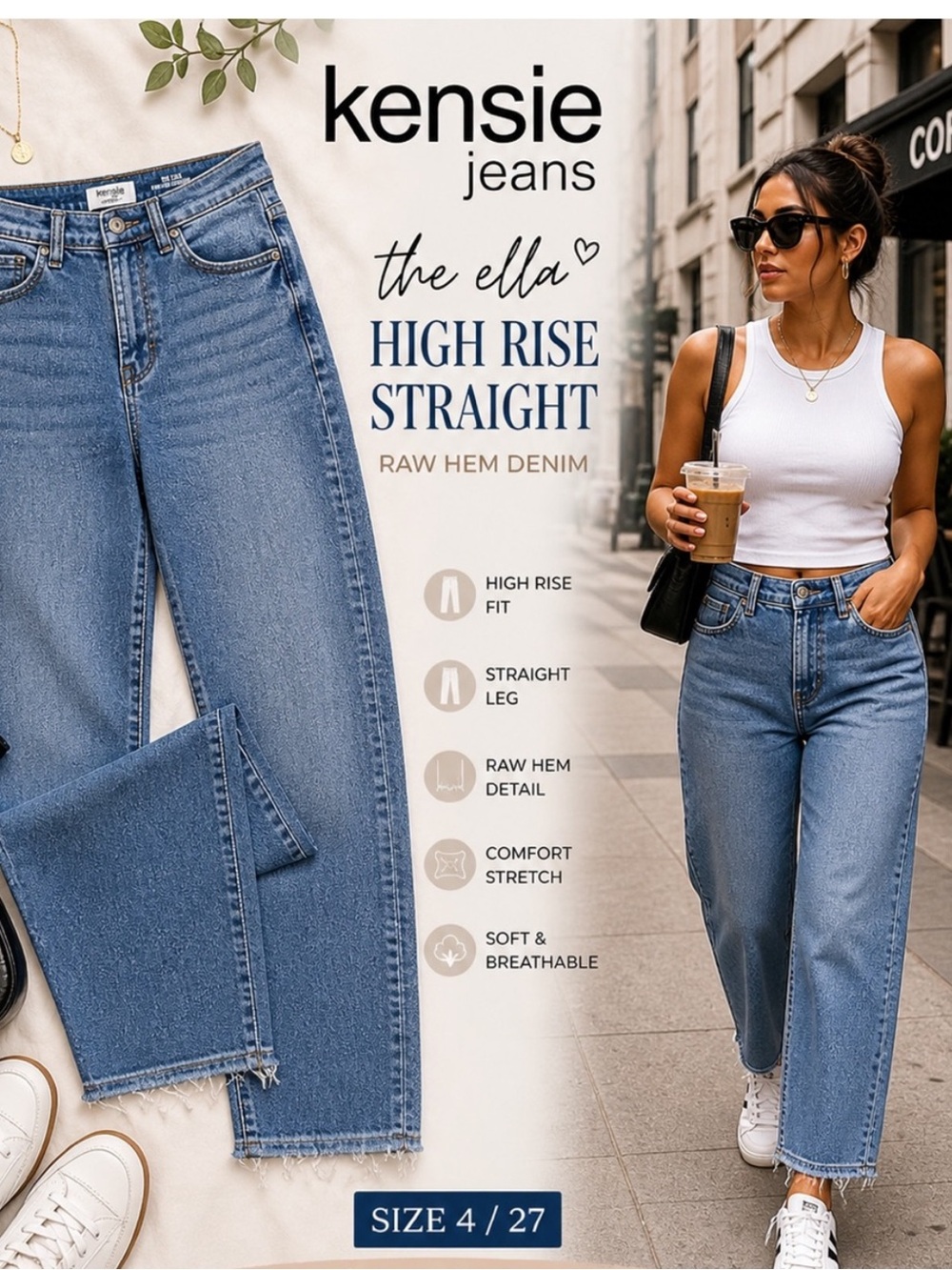 NWT! Kensie for Women The Ella High Rise Straight Leg Vintage Luxe Size 4/27